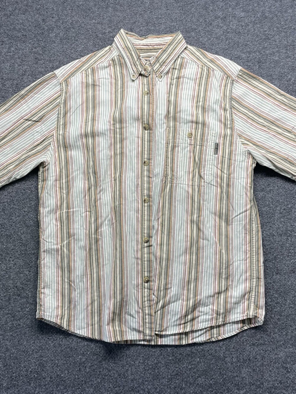 Woolrich Men’s L Moccasin Mixed Stripe Short Sleeve Button Down Shirt Vintage